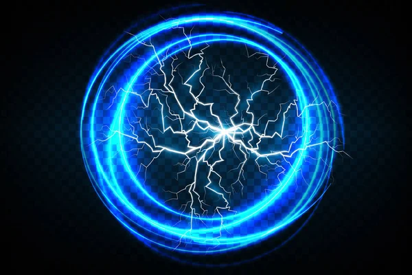 Шаровая Молния Прозрачном Темно Синем Фоне Векторная Иллюстрация Абстрактный Электрический — стоковый вектор