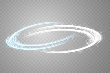 Mavi ve beyaz parıltılı hareket ve hız soyut ışık çizgileri. Işık her gün parıldıyor. Yarı dairesel dalga, ışık eğrisi girdap, araba farları, parlak optik fiber png
