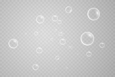 Renkli ve renkli sabun köpükleri dizayn etmek için. Şeffaf bir arka planda, izole, şeffaf, gerçekçi sabun köpükleri.