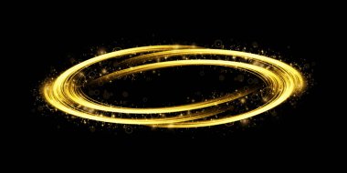 Soyut hareket ve hız çizgileri altın renginde. Işık her gün parıldıyor. Yarı dairesel dalga, ışık eğrisi girdap, araba farları, parlak optik fiber png