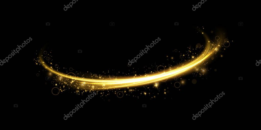 Abstract light lines of motion and speed in golden color. Light everyday glowing effect. semicircular wave, light trail curve swirl, car headlights, incandescent optical fiber png
