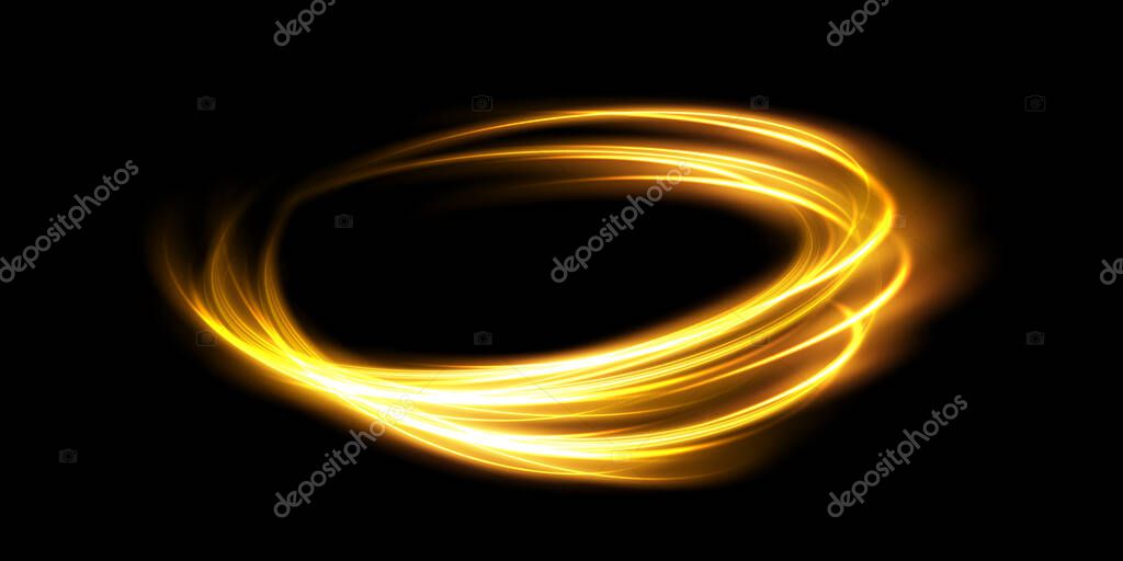 Abstract light lines of motion and speed in golden color. Light everyday glowing effect. semicircular wave, light trail curve swirl, car headlights, incandescent optical fiber png