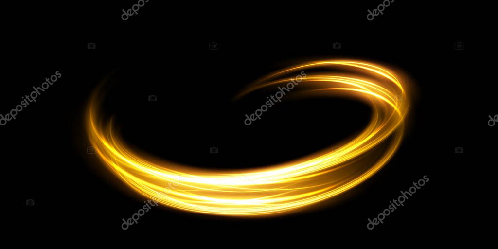 Abstract light lines of motion and speed in golden color. Light everyday glowing effect. semicircular wave, light trail curve swirl, car headlights, incandescent optical fiber png