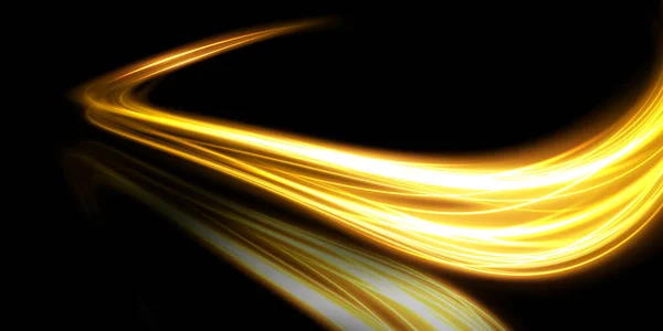 Garis Cahaya Abstrak Gerak Dan Kecepatan Dalam Warna Emas Efek - Stok Vektor