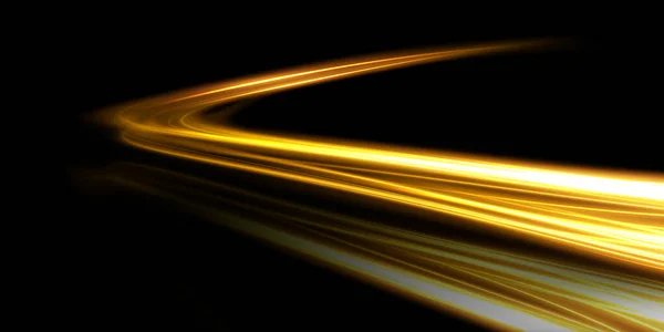 움직임 속도에 있어서 황금색을 추상적 광선이다 빛나는 효과입니다 반원형 가벼운 — 스톡 벡터