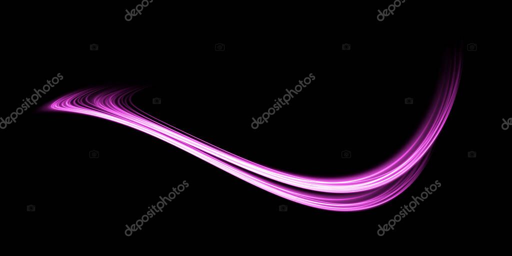 Abstract light lines of movement and speed in purple. Light everyday glowing effect. semicircular wave, light trail curve swirl, car headlights, incandescent optical fiber png