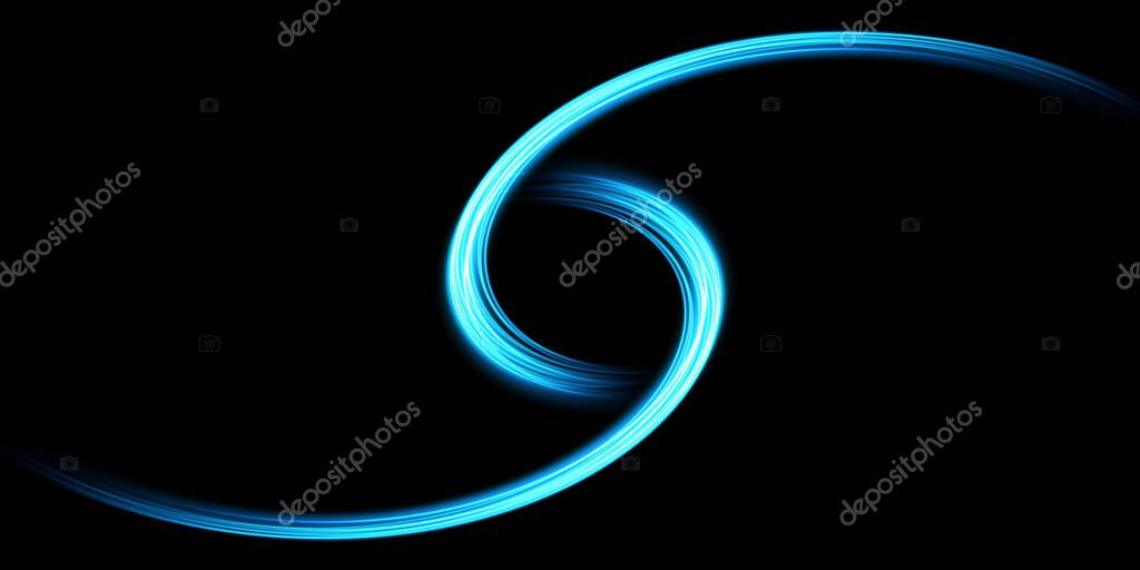 Abstract light lines of movement and speed in blue. Light everyday glowing effect. semicircular wave, light trail curve swirl, car headlights, incandescent optical fiber png