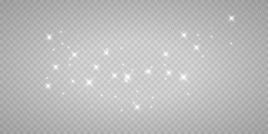 Beyaz png toz ışığı. Bokeh ışıkları arka planı etkiler. Parlayan tozun Noel arkaplanı. Parlayan ışık konfetileri ve dizaynınız için kıvılcım dokusu.