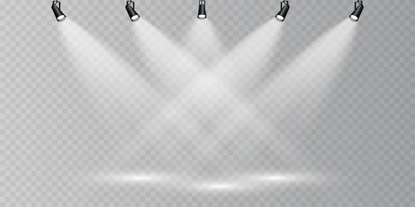 ステージ照明 透明な背景に スポットライト付きの明るい照明 指向性スタジオライト — ストックベクタ