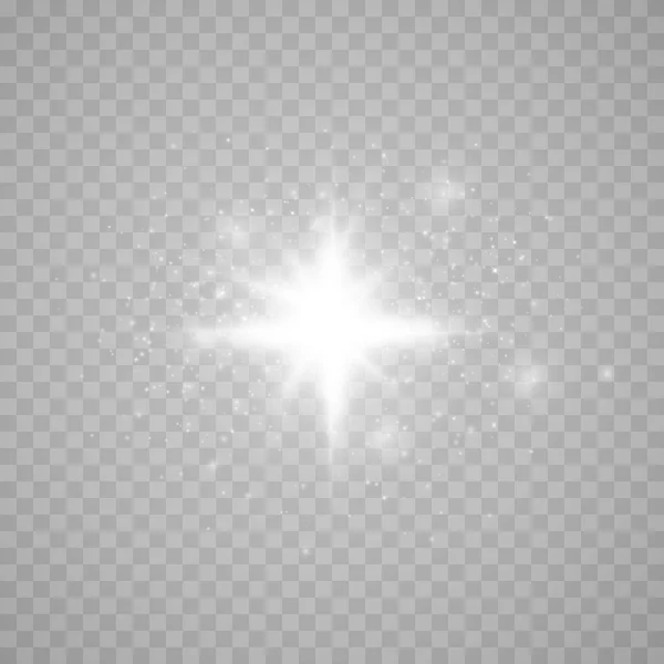 各种发光的恒星的集合 太阳光发出的一组闪光 闪光的光 光芒的效果 透明背景下的矢量说明 — 图库矢量图片