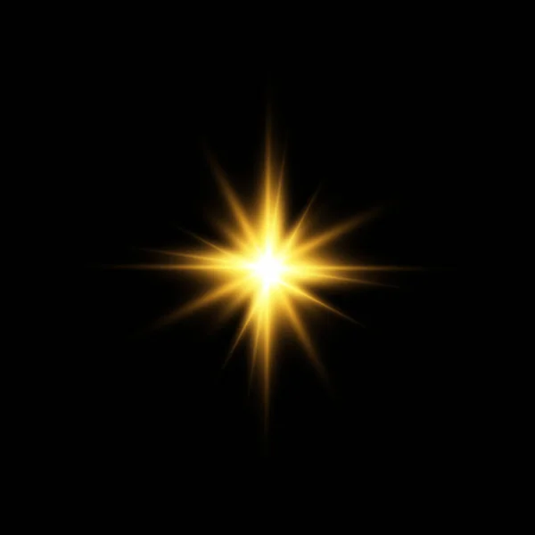 Golden Star Svart Bakgrund Effekten Glöd Och Strålar Ljus Glödande — Stock vektor