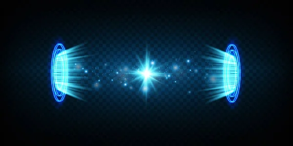 Волшебные Порталы Ночной Сцене Голубые Круглые Голограммы Лучами Света Блеска — стоковый вектор