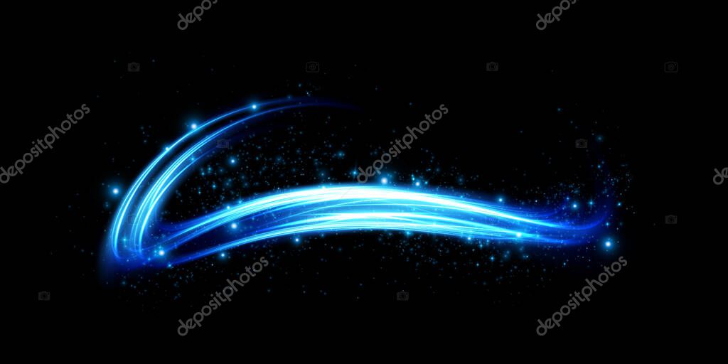 Abstract light lines of movement and speed in blue. Light everyday glowing effect. semicircular wave, light trail curve swirl, car headlights, incandescent optical fiber png