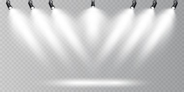 Vektör ışıkları. çeşitli ışık formları. Sahne ışıkları. Işık efektleri. Parlak ışık efekti. Vektör illüstrasyonu