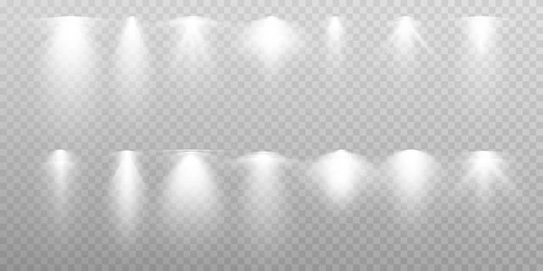 Vectorspots Verschillende Vormen Van Licht Podiumspots Lichteffecten Gloeilamp Effect Vectorillustratie — Stockvector