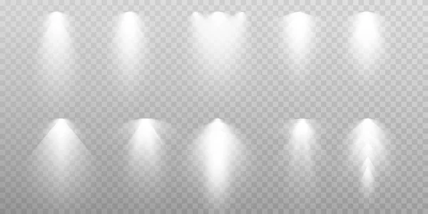 Vectorspots Verschillende Vormen Van Licht Podiumspots Lichteffecten Gloeilamp Effect Vectorillustratie — Stockvector