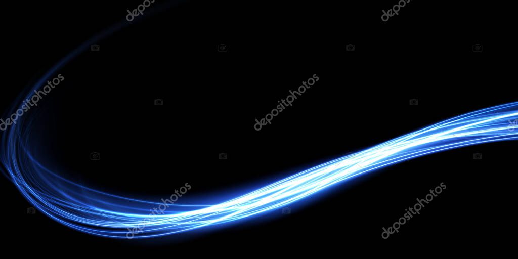 Abstract light lines of movement and speed in blue. Light everyday glowing effect. semicircular wave, light trail curve swirl, car headlights, incandescent optical fiber png