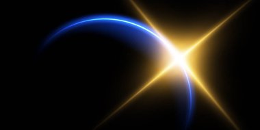 Güneş tutulmasının kenarındaki siyah arka plan, mavi. Ürün reklamları, doğal fenomenler, korku konsepti ve diğerleri için mavi tutulma