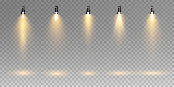 Set Vector Spotlights Various Forms Light Stage Spotlights Light Effects — Stock Vector