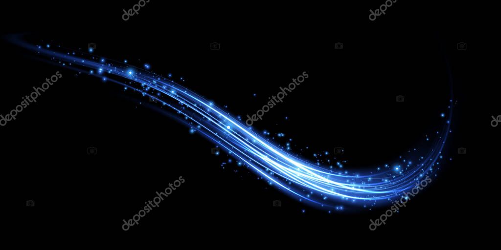 Abstract light lines of movement and speed in blue. Light everyday glowing effect. semicircular wave, light trail curve swirl, car headlights, incandescent optical fiber png