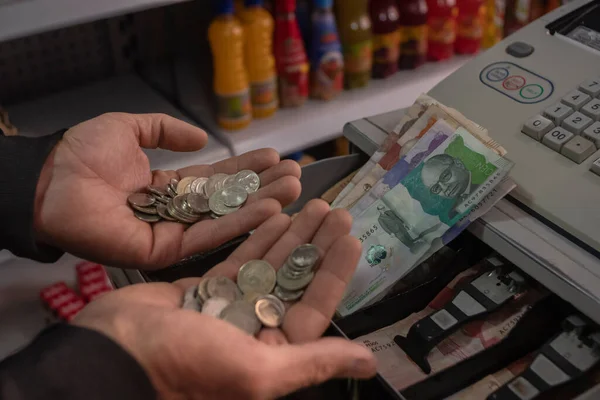 Colombian Money Pesos Hand Cash Register Concept Economics — Fotografia de Stock