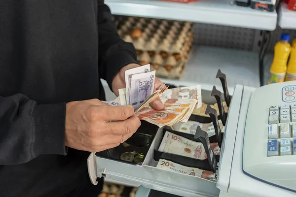 Colombian Money Pesos Hand Cash Register Concept Economics — Stockfoto