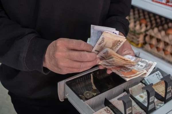 Colombian Money Pesos Hand Cash Register Concept Economics — ストック写真