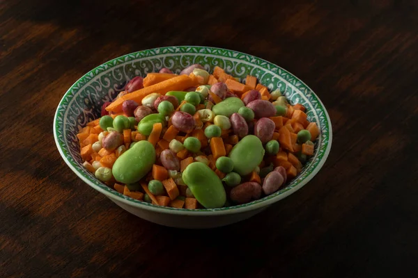 Tray Different Peasant Vegetables Beans Carrot Peas Carrot Carrot Curly —  Fotos de Stock