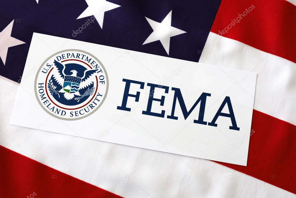 Logo FEMA with United State of America flag, USA