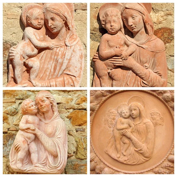Collage with reliefs with Madonna and child — Stock Photo, Image