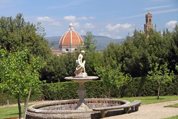 Fountain in Boboli Garden with view of Florence — Stock Photo, Image