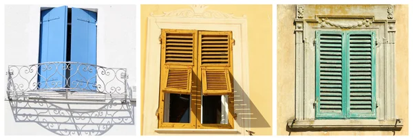 Blue, yellow and green retro shutters — Stock Photo, Image