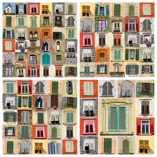 Collage de muchas ventanas viejas — Foto de Stock