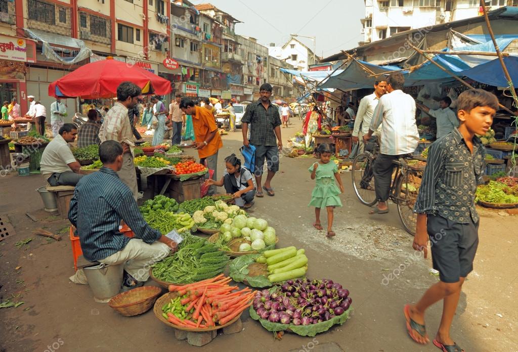 MUMBAI, INDIA NOVEMBER 27 Typical vegetable street market in India on Nov. 27, 2010 in Mumbai
