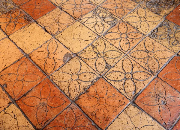 Antique floor with floral pattern, Tuscany, Italy, Europe — Stock Photo, Image