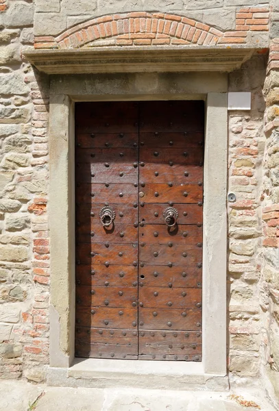 Vintage doppia porta in legno con borchie — Foto Stock