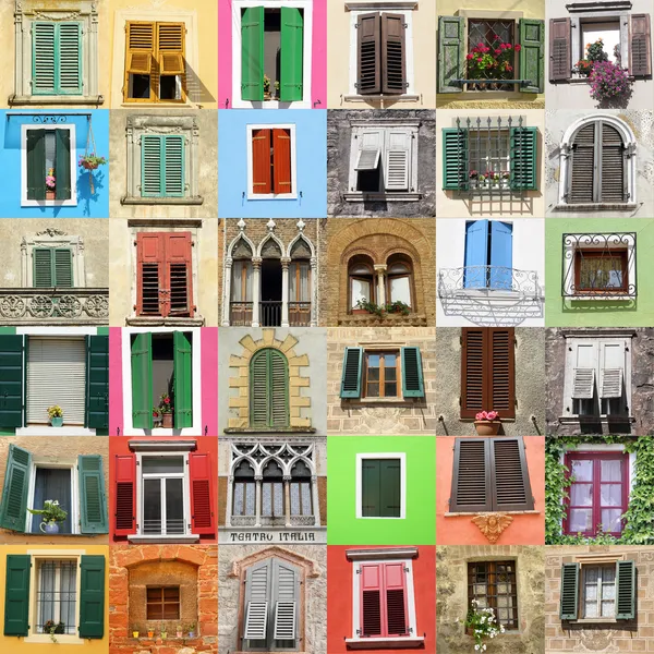 Pared abstracta hecha de hermosas ventanas antiguas de Italia —  Fotos de Stock