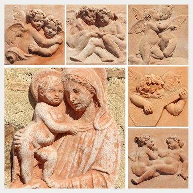Madonna ve çocuk ve melekler kolaj