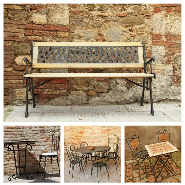 Collage con mobili da giardino classici — Foto Stock