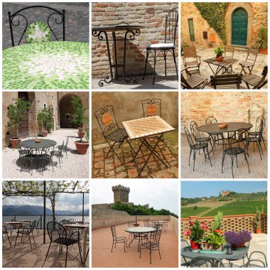 garden furniture collection on italian terraces, Italy, Europe