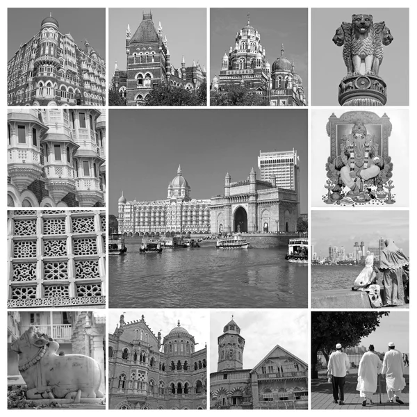 Collage met bezienswaardigheden van Indian City Mumbai (voorheen Bombay ), — Stockfoto