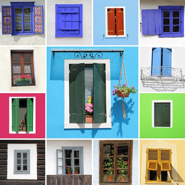 Colorful country windows collection, Europe — Stock Photo, Image