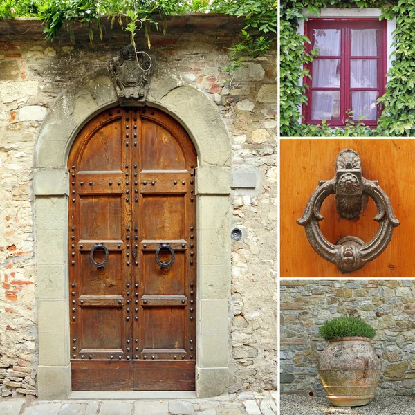 Přední dveře koláž, Toskánsko, Itálie, Evropa — Stock fotografie