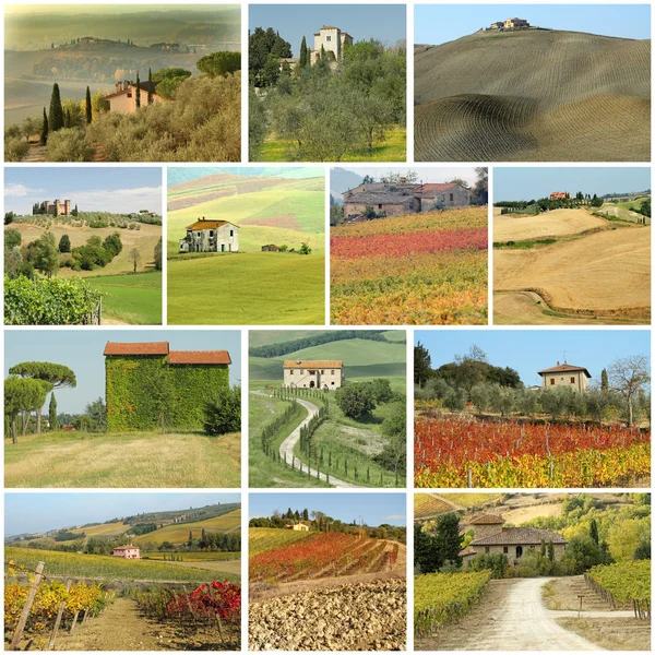 Maisons de campagne dans un paysage toscan pittoresque - collage — Photo