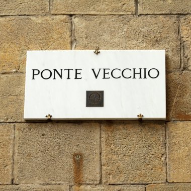 Mermer sokak tabelası: ponte vecchio (eski köprü), Floransa, bu