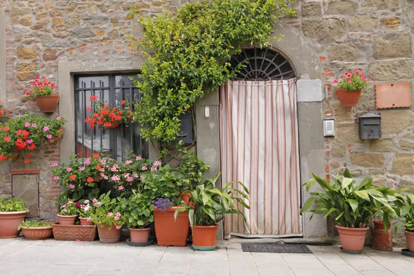 Vstupní dveře s oponou, Toskánsko, Itálie, Evropa — Stock fotografie