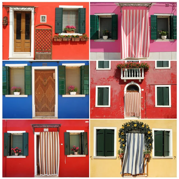 Kompozíció színes házak borgo burano Velence közelében, — Stock Fotó