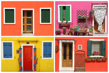 Fotoğraf-burano evlerinde boyalı montaj ile çok renkli canlı,