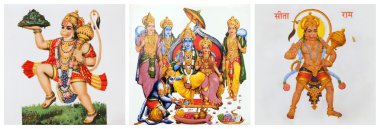 hindu Tanrı hanuman ve Tanrı rama ve onun karısı sita görüntüleri