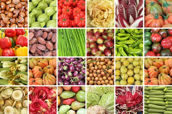 Koláž s zelenina a ovoce od farmářů trhu v Itálii — Stock fotografie